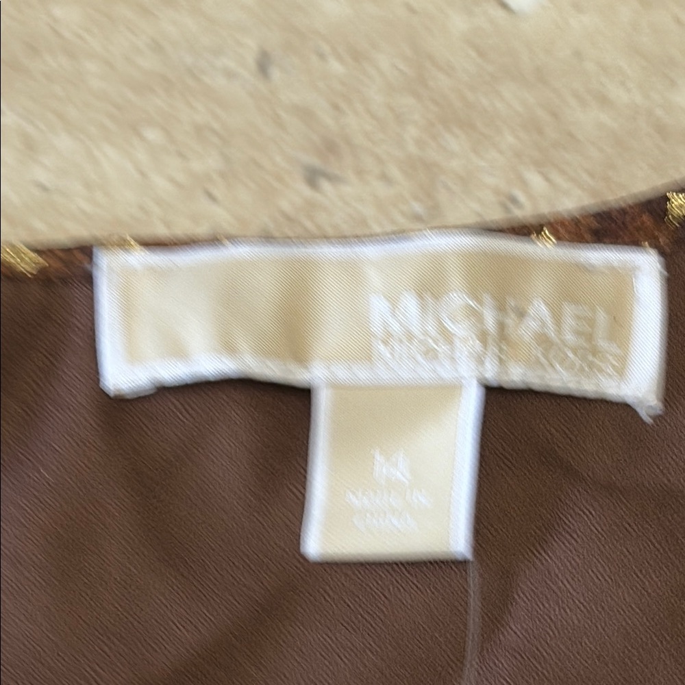 NWT Brown w/ Gold leaves 🍂 imprinted in fabric mini dress. - Picture 8 of 13